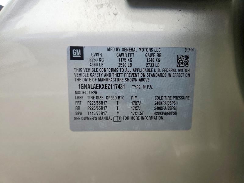 Aukcja sprzedaży 2014 Chevrolet Equinox, vin: 1GNALAEKXEZ117431, numer aukcji: 52173986