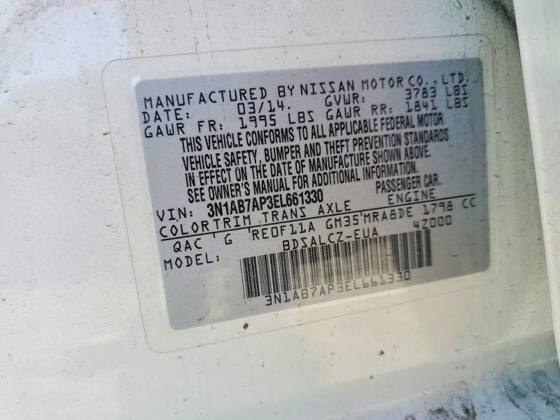53070886 :رقم المزاد ، 3N1AB7AP3EL661330 vin ، 2014 Nissan Sentra مزاد بيع