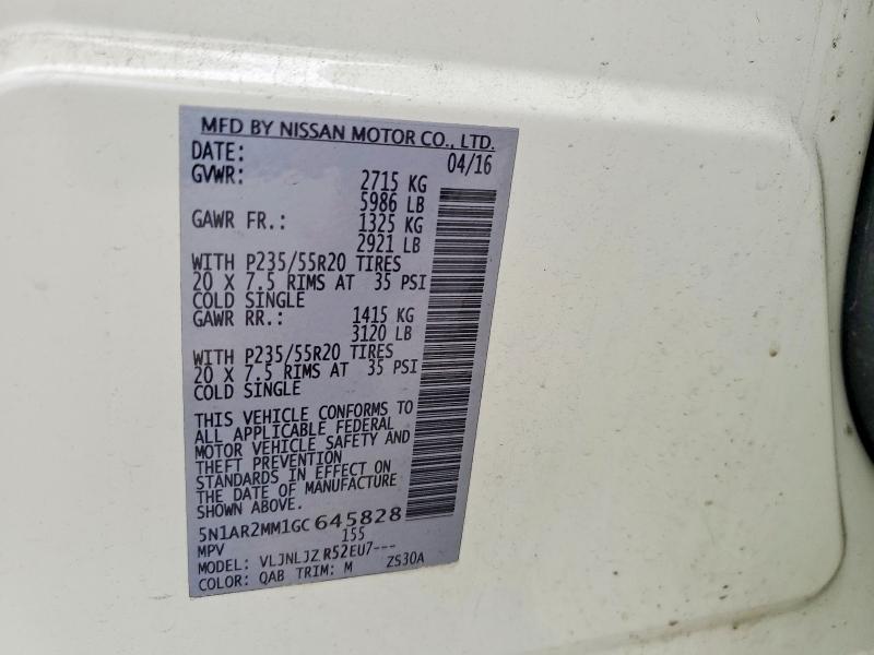 Продажа на аукционе авто 2016 Nissan Pathfinder, vin: 5N1AR2MM1GC645828, номер лота: 54018196