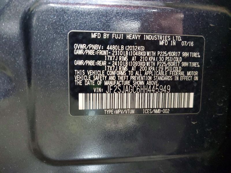 Продажа на аукционе авто 2017 Subaru Forester, vin: JF2SJAGC6HH445949, номер лота: 55093656