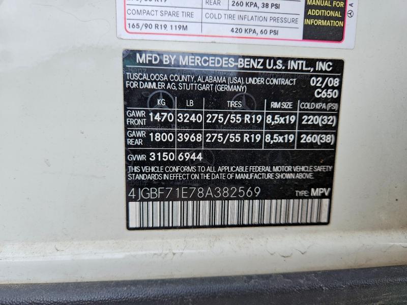 54208056 :رقم المزاد ، 4JGBF71E78A382569 vin ، 2008 Mercedes-benz Gl مزاد بيع