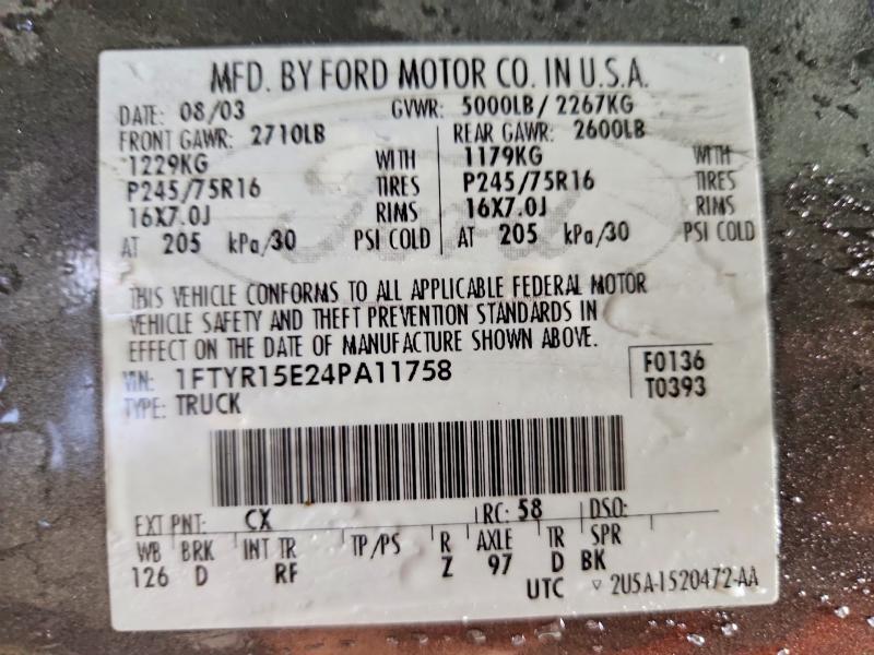 55581796 :رقم المزاد ، 1FTYR15E24PA11758 vin ، 2004 Ford Ranger مزاد بيع