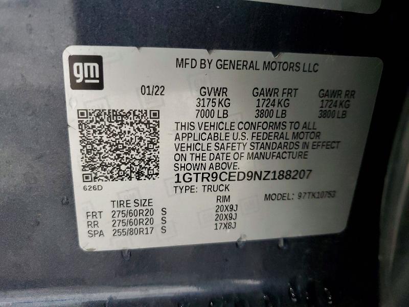 52716326 :رقم المزاد ، 1GTR9CED9NZ188207 vin ، 2022 Gmc Sierra Limited مزاد بيع