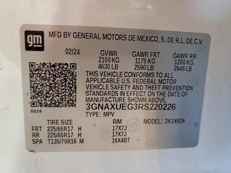 2024 Chevrolet Equinox მანქანა იყიდება აუქციონზე, vin: 3GNAXUEG3RS220226, აუქციონის ნომერი: 53599266
