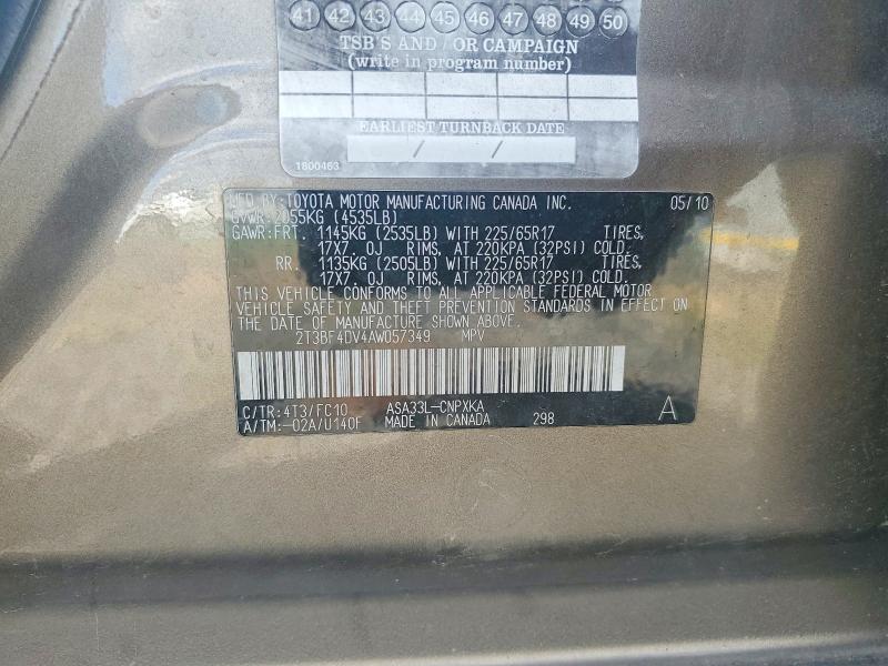 Продаж на аукціоні авто 2010 Toyota Rav4, vin: 2T3BF4DV4AW057349, номер лоту: 54998166