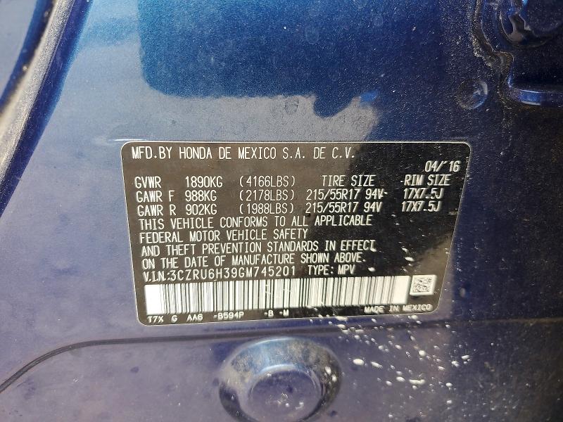 2016 Honda Hr-v მანქანა იყიდება აუქციონზე, vin: 3CZRU6H39GM745201, აუქციონის ნომერი: 53925446
