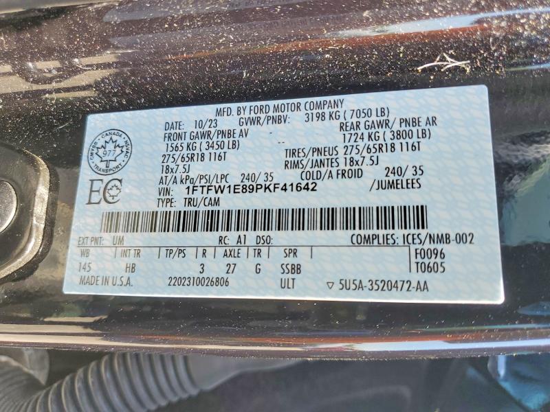 2023 Ford F150 მანქანა იყიდება აუქციონზე, vin: 1FTFW1E89PKF41642, აუქციონის ნომერი: 54440846