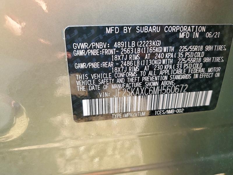 Продажа на аукционе авто 2021 Subaru Forester, vin: JF2SKAXC6MH560672, номер лота: 54983776