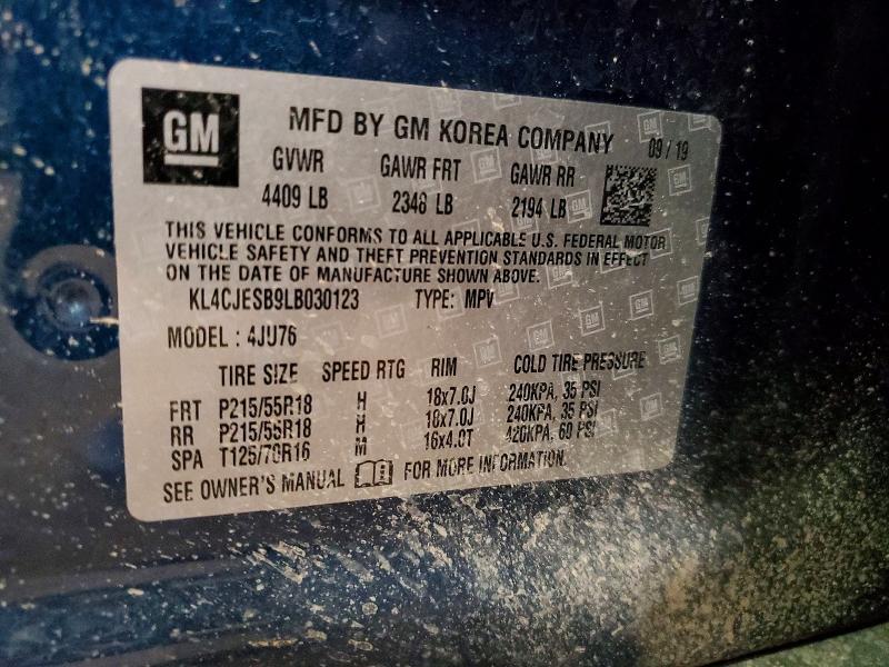 2020 Buick Encore მანქანა იყიდება აუქციონზე, vin: KL4CJESB9LB030123, აუქციონის ნომერი: 52734846