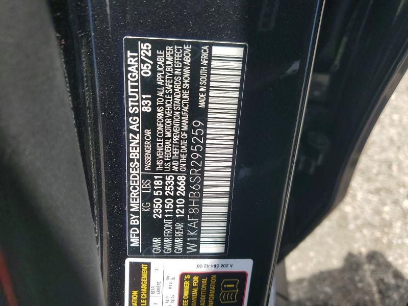 2025 Mercedes-benz C მანქანა იყიდება აუქციონზე, vin: W1KAF8HB6SR295259, აუქციონის ნომერი: 55629316