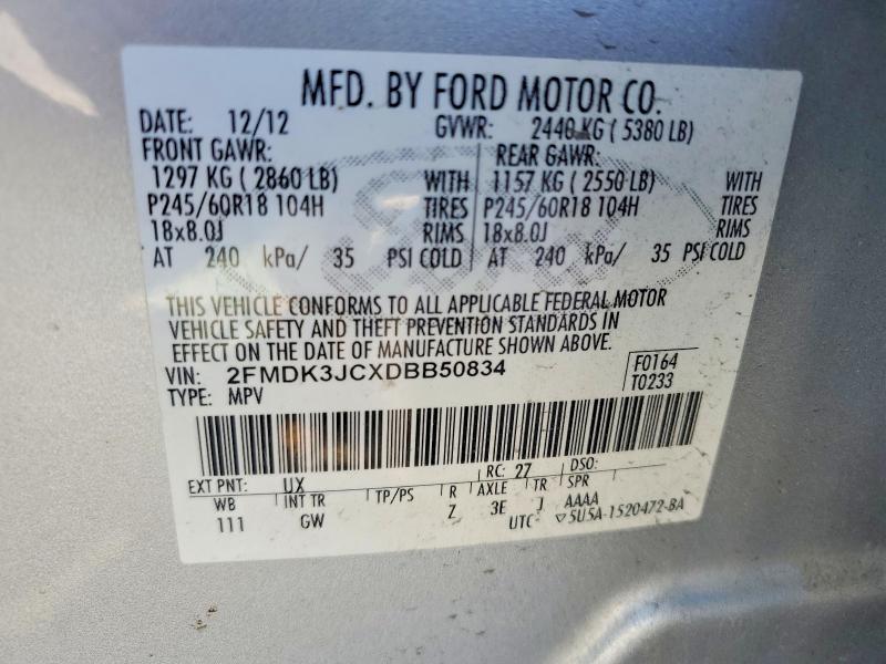 55108206 :رقم المزاد ، 2FMDK3JCXDBB50834 vin ، 2013 Ford Edge مزاد بيع