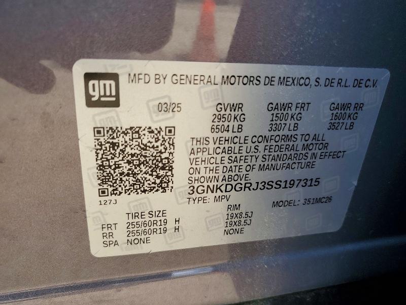 52369316 :رقم المزاد ، 3GNKDGRJ3SS197315 vin ، 2025 Chevrolet Blazer مزاد بيع