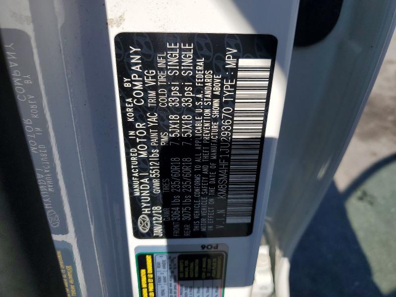 51677296 :رقم المزاد ، KM8SM4HF1JU293670 vin ، 2018 Hyundai Santa Fe مزاد بيع