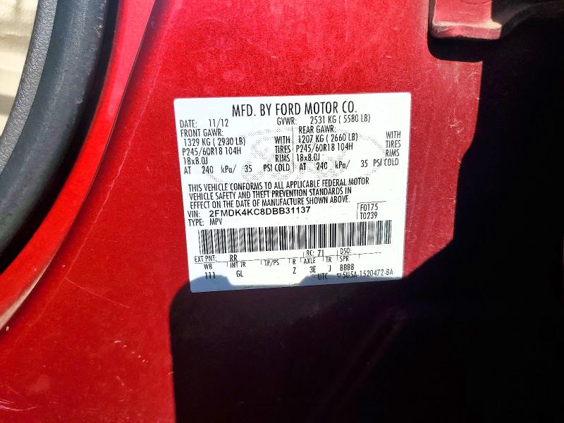 2013 Ford Edge მანქანა იყიდება აუქციონზე, vin: 2FMDK4KC8DBB31137, აუქციონის ნომერი: 53093866