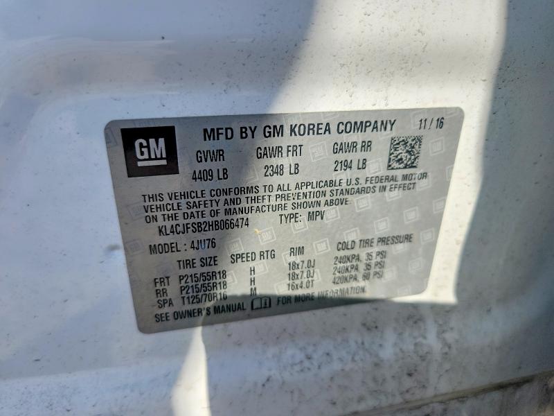 Aukcja sprzedaży 2017 Buick Encore, vin: KL4CJFSB2HB066474, numer aukcji: 54044306