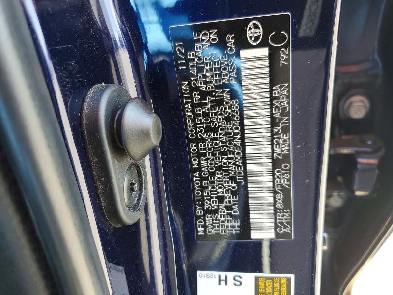 Продаж на аукціоні авто 2022 Toyota Corolla, vin: JTDEAMDE4NJ046688, номер лоту: 52257996