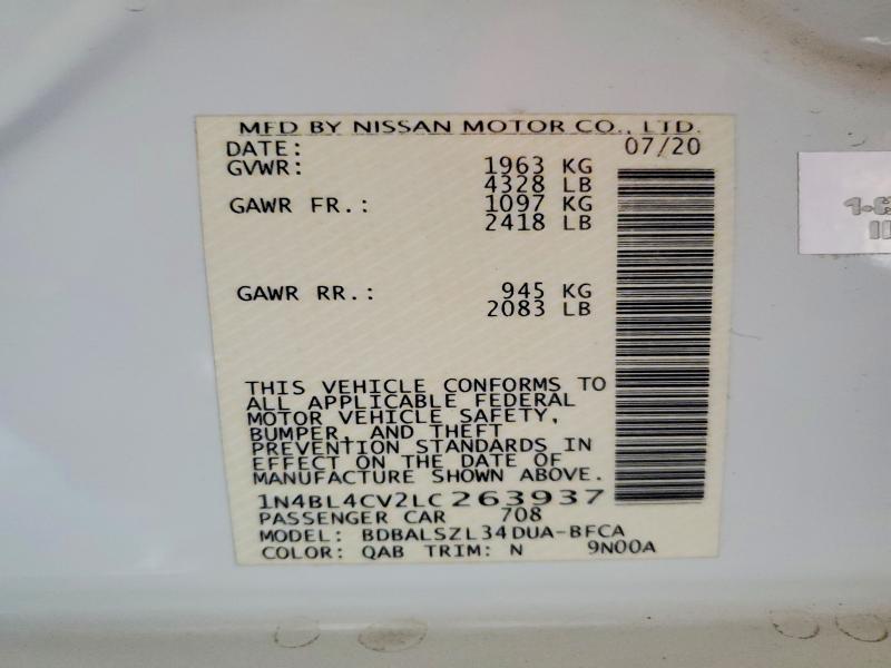 Продаж на аукціоні авто 2020 Nissan Altima, vin: 1N4BL4CV2LC263937, номер лоту: 55025676