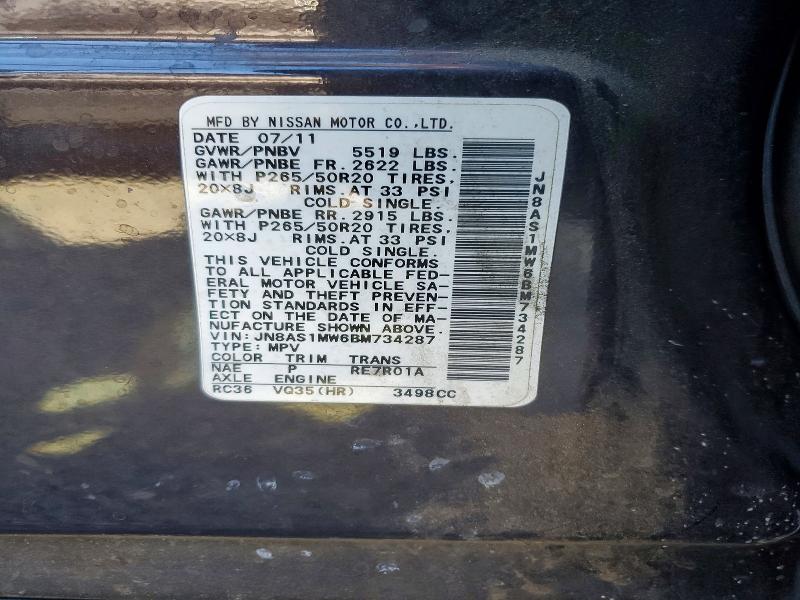 Aukcja sprzedaży 2011 Infiniti Fx35, vin: JN8AS1MW6BM734287, numer aukcji: 52748046