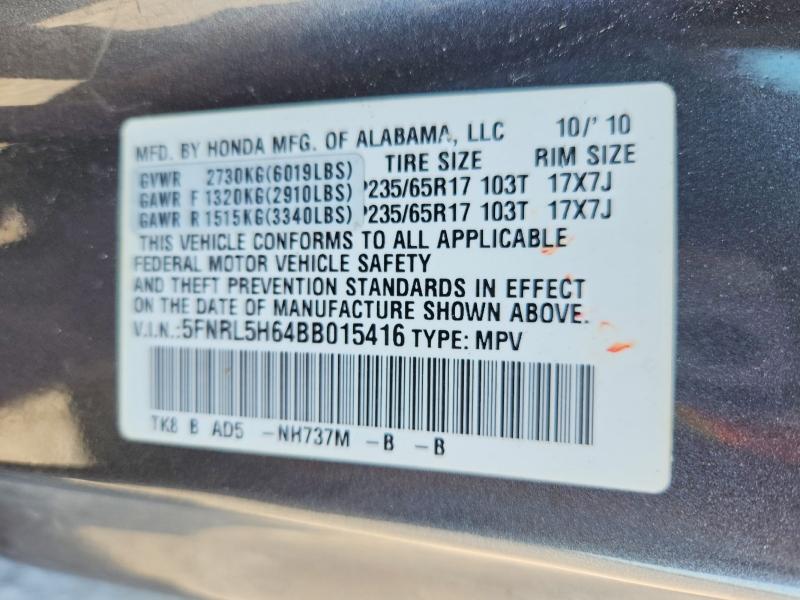52151466 :رقم المزاد ، 5FNRL5H64BB015416 vin ، 2011 Honda Odyssey مزاد بيع