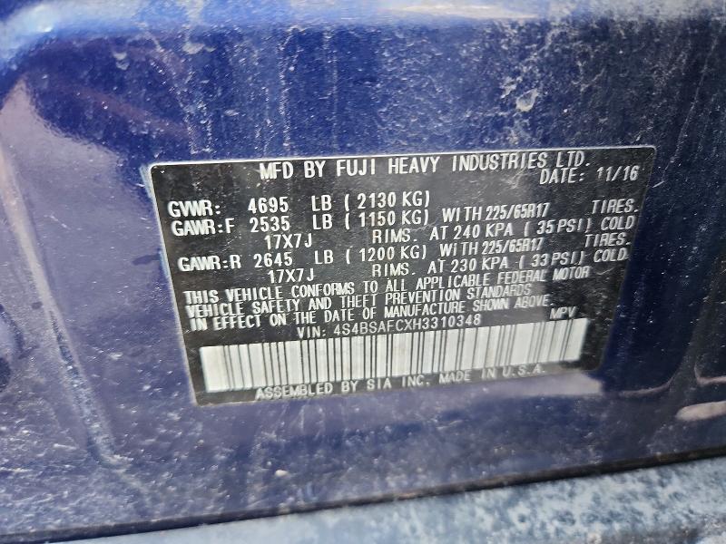Продажа на аукционе авто 2017 Subaru Outback, vin: 4S4BSAFCXH3310348, номер лота: 52137286