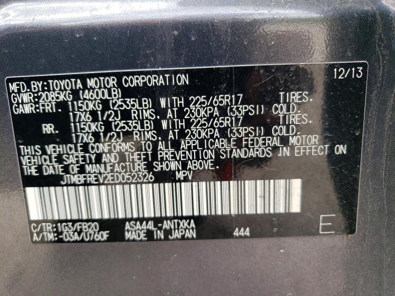 Aukcja sprzedaży 2014 Toyota Rav4, vin: JTMBFREV2ED052326, numer aukcji: 54338616