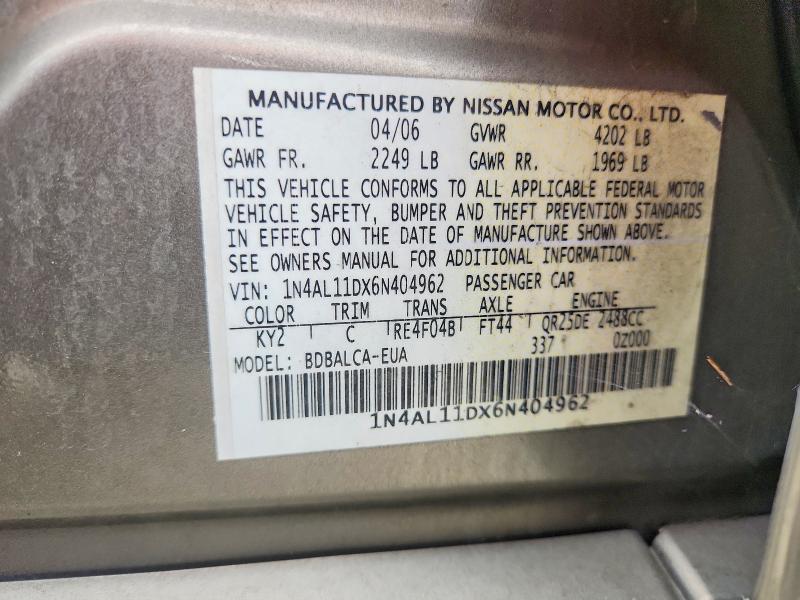 52410386 :رقم المزاد ، 1N4AL11DX6N404962 vin ، 2006 Nissan Altima مزاد بيع