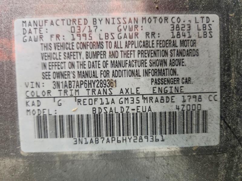 Aukcja sprzedaży 2017 Nissan Sentra, vin: 3N1AB7AP6HY289361, numer aukcji: 54949956