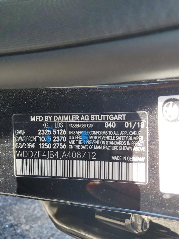 Aukcja sprzedaży 2018 Mercedes-benz E, vin: WDDZF4JB4JA408712, numer aukcji: 54170686