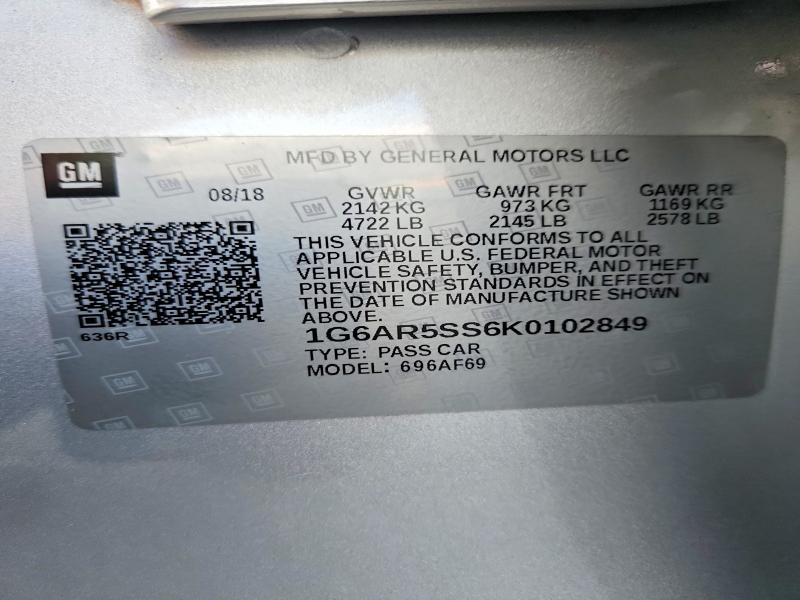 2019 Cadillac Cts მანქანა იყიდება აუქციონზე, vin: 1G6AR5SS6K0102849, აუქციონის ნომერი: 54918036