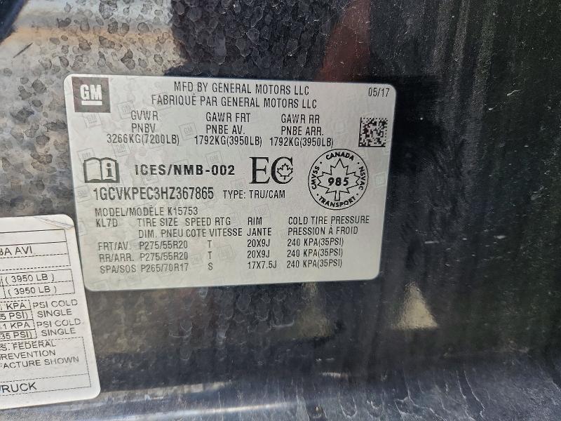 55088526 :رقم المزاد ، 1GCVKPEC3HZ367865 vin ، 2017 Chevrolet Silverado مزاد بيع
