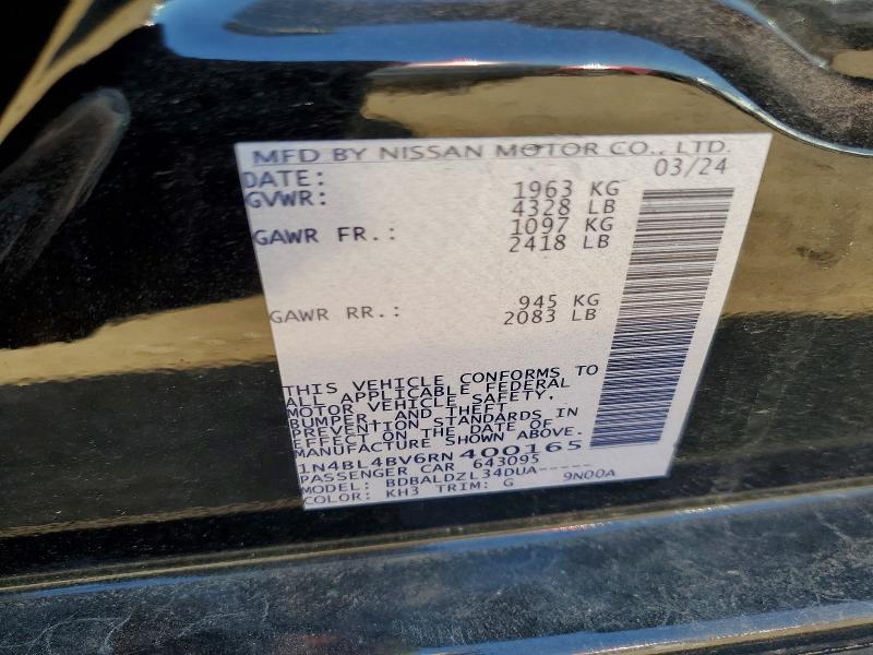2024 Nissan Altima მანქანა იყიდება აუქციონზე, vin: 1N4BL4BV6RN400165, აუქციონის ნომერი: 53212516