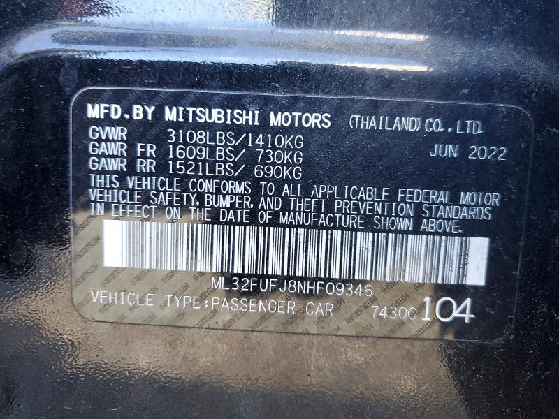 Продаж на аукціоні авто 2022 Mitsubishi Mirage, vin: ML32FUFJ8NHF09346, номер лоту: 53138716