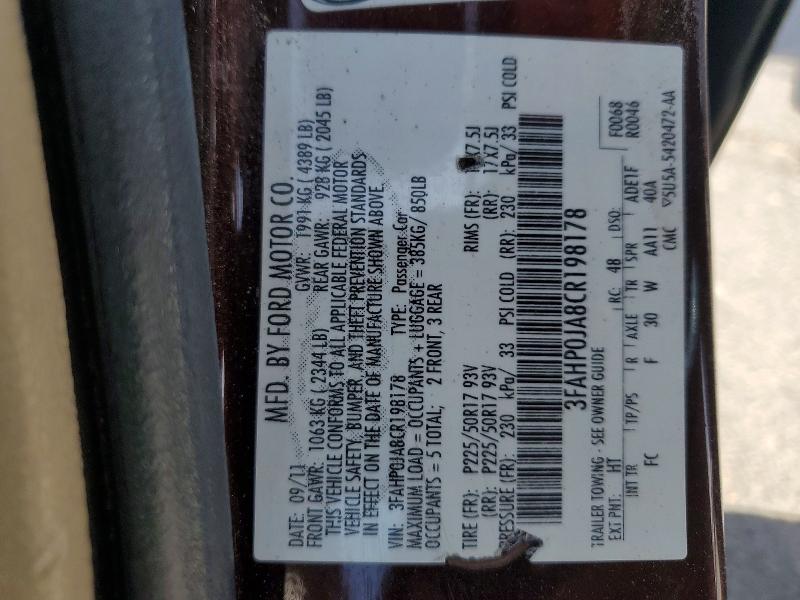 Продажа на аукционе авто 2012 Ford Fusion, vin: 3FAHP0JA8CR198178, номер лота: 53794656