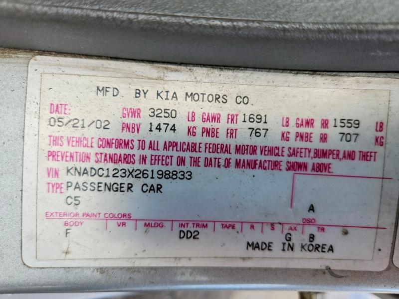 Aukcja sprzedaży 2002 Kia Rio, vin: KNADC123X26198833, numer aukcji: 55004936