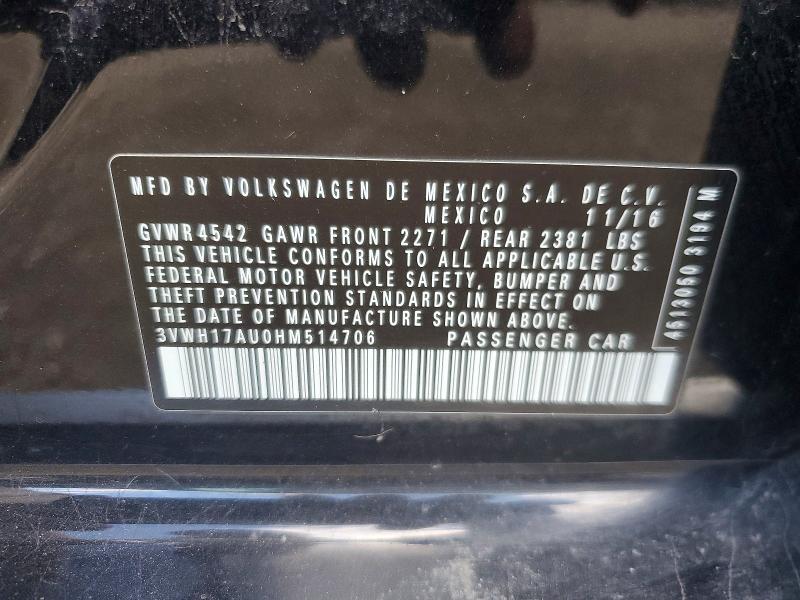2017 Volkswagen Golf Alltrack მანქანა იყიდება აუქციონზე, vin: 3VWH17AU0HM514706, აუქციონის ნომერი: 52207926