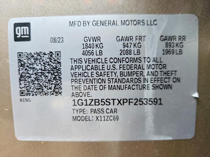 2023 Chevrolet Malibu მანქანა იყიდება აუქციონზე, vin: 1G1ZB5STXPF253591, აუქციონის ნომერი: 54206356