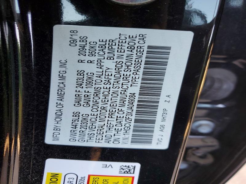 Продажа на аукционе авто 2018 Honda Accord, vin: 1HGCV2F3XJA049084, номер лота: 53729706