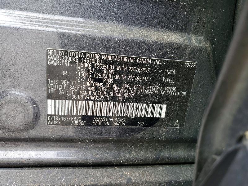 54185666 :رقم المزاد ، 2T3G1RFV4NW322713 vin ، 2022 Toyota Rav4 مزاد بيع