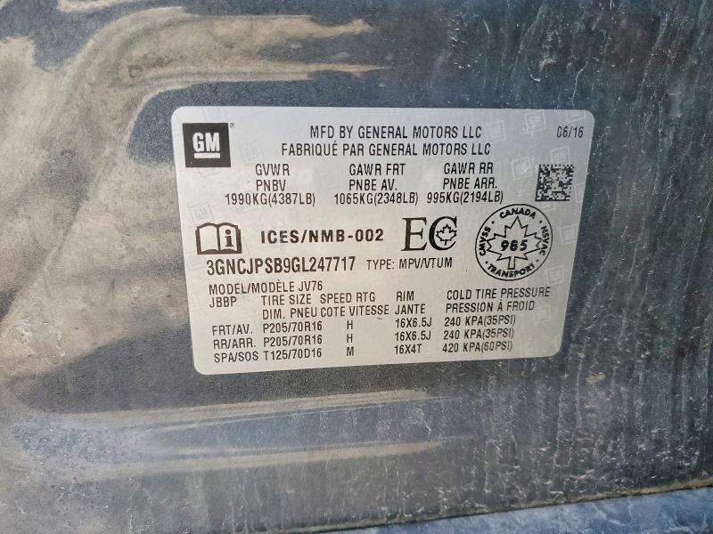 Продаж на аукціоні авто 2016 Chevrolet Trax, vin: 3GNCJPSB9GL247717, номер лоту: 52940856