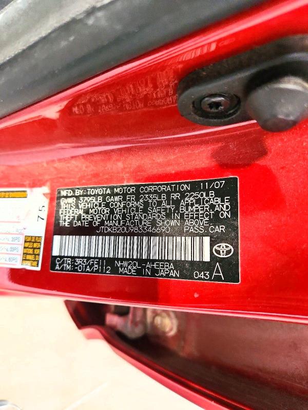 51562806 :رقم المزاد ، JTDKB20U983346690 vin ، 2008 Toyota Prius مزاد بيع