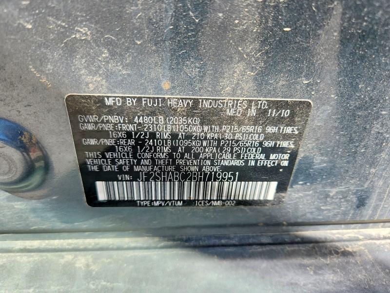 52655796 :رقم المزاد ، JF2SHABC2BH719951 vin ، 2011 Subaru Forester مزاد بيع