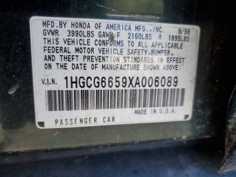 53594796 :رقم المزاد ، 1HGCG6659XA006089 vin ، 1999 Honda Accord مزاد بيع