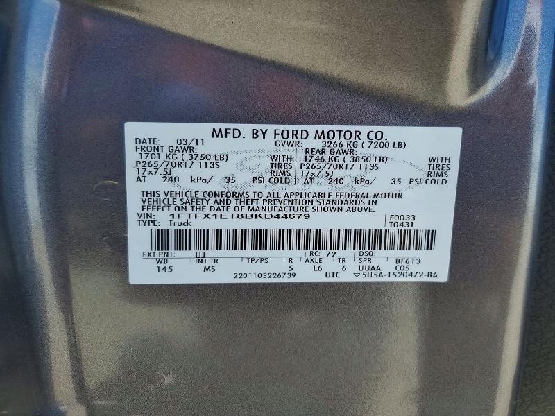 2011 Ford F150 მანქანა იყიდება აუქციონზე, vin: 1FTFX1ET8BKD44679, აუქციონის ნომერი: 52723826