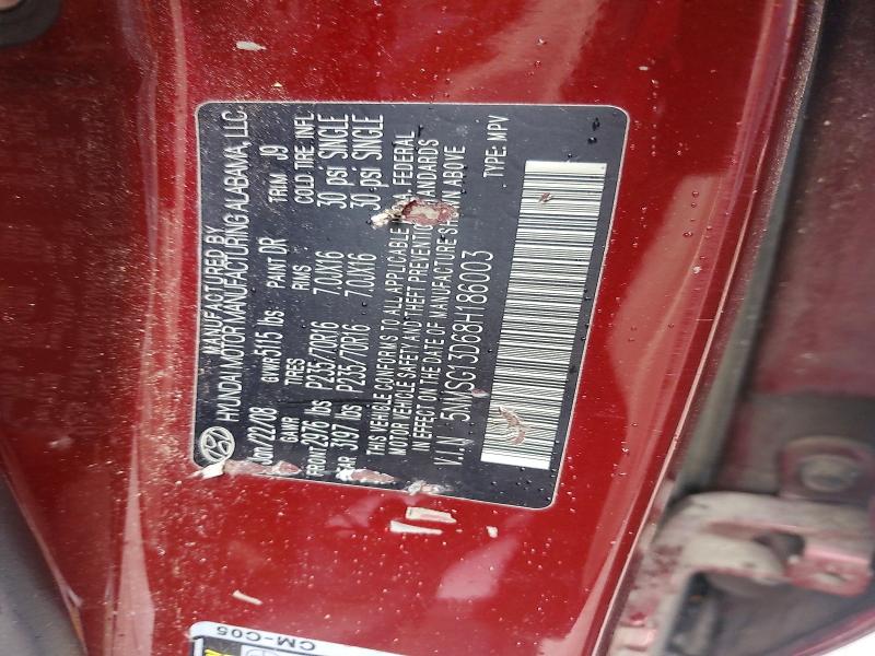 52527016 :رقم المزاد ، 5NMSG13D68H186003 vin ، 2008 Hyundai Santa Fe مزاد بيع