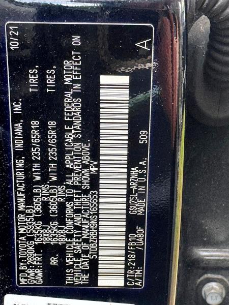 Aukcja sprzedaży 2022 Toyota Highlander, vin: 5TDBZRBH9NS165653, numer aukcji: 53521026