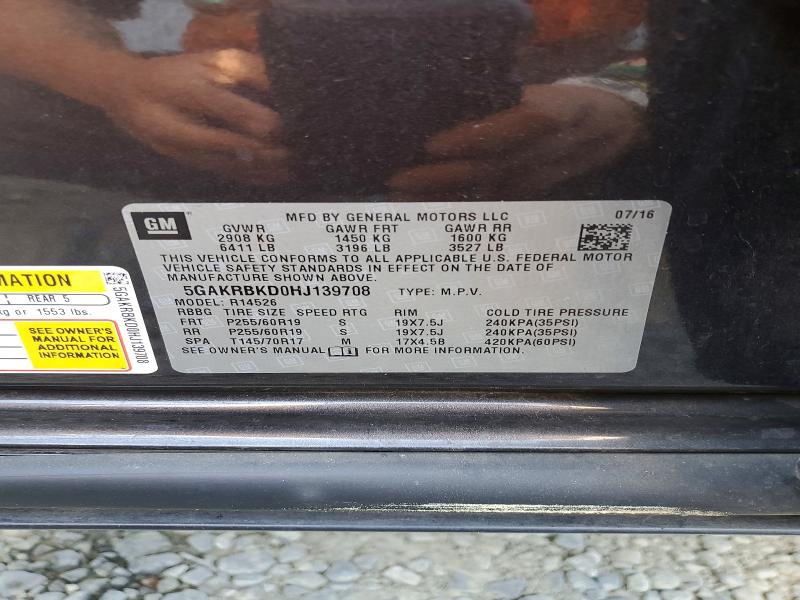 53388696 :رقم المزاد ، 5GAKRBKD0HJ139708 vin ، 2017 Buick Enclave مزاد بيع