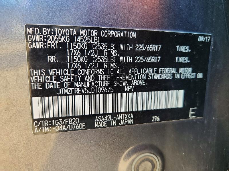 2018 Toyota Rav4 მანქანა იყიდება აუქციონზე, vin: JTMZFREV5JD109675, აუქციონის ნომერი: 52597196
