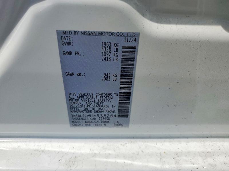 2025 Nissan Altima მანქანა იყიდება აუქციონზე, vin: 1N4BL4CV9SN338264, აუქციონის ნომერი: 53107296