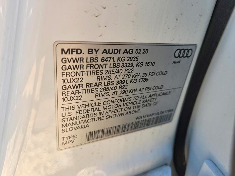 Продаж на аукціоні авто 2020 Audi Q8, vin: WA1FVAF14LD017859, номер лоту: 54998436