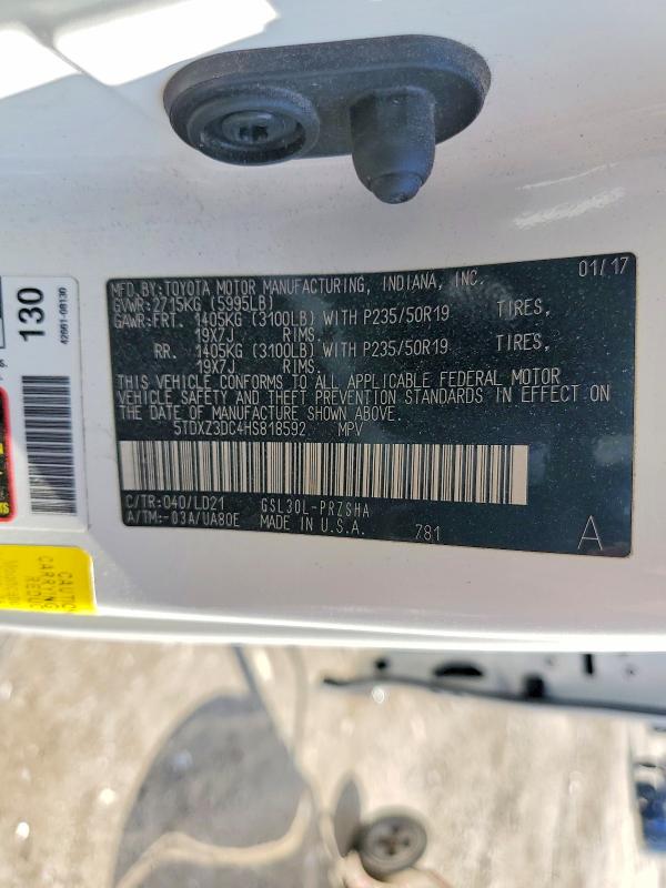 53122086 :رقم المزاد ، 5TDXZ3DC4HS818592 vin ، 2017 Toyota Sienna مزاد بيع